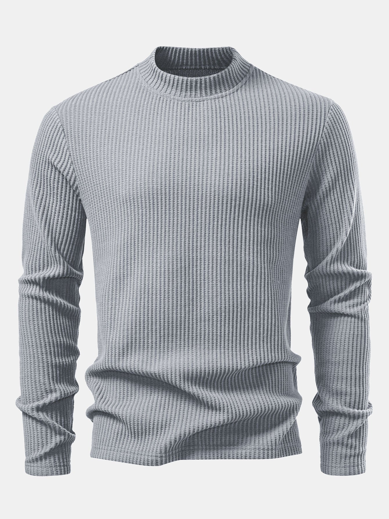 Long Sleeve Waffle Mock Neck T-Shirt & Drawstring Knitted Waffle