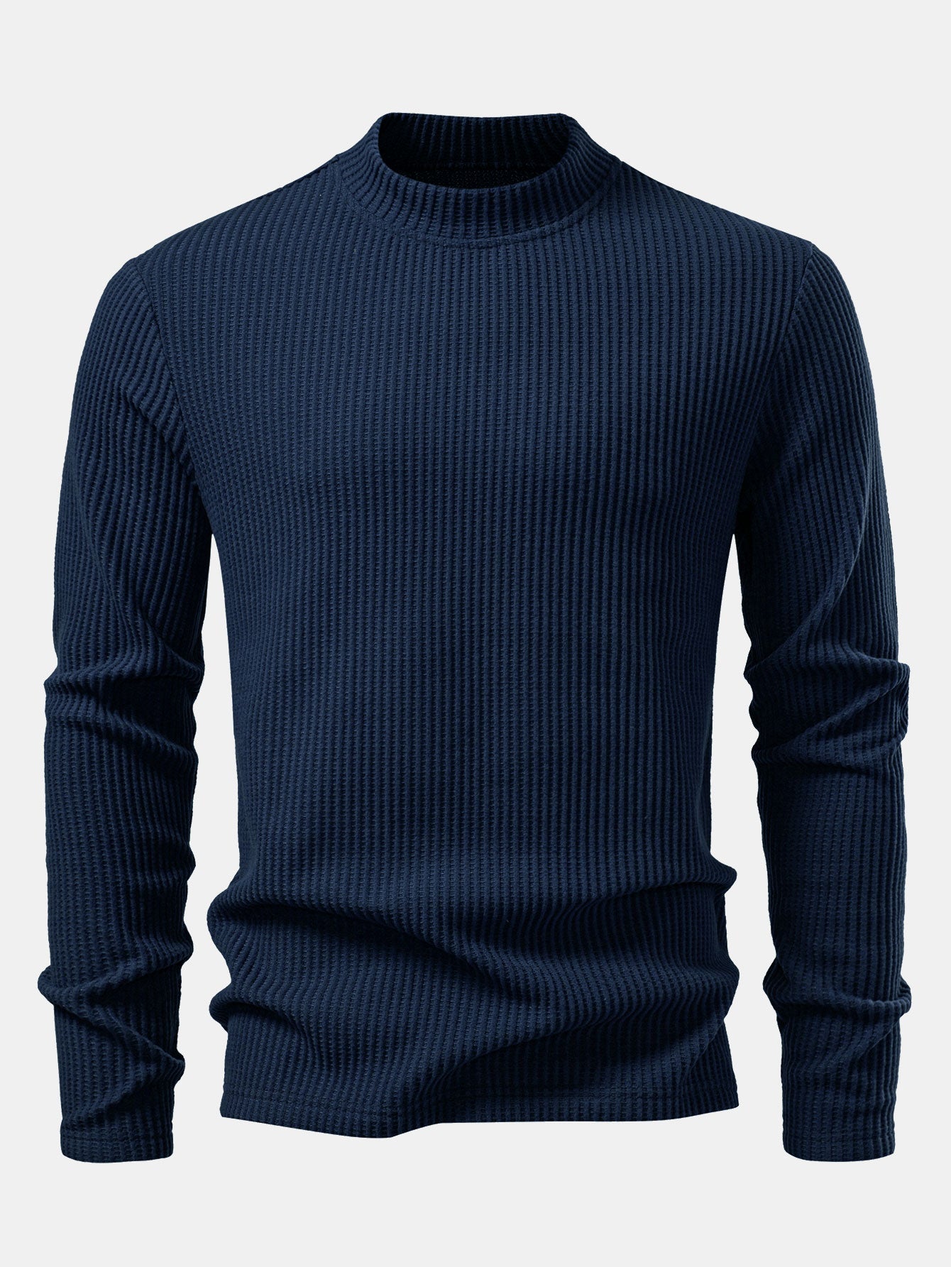 Long Sleeve Waffle Mock Neck T-Shirt & Drawstring Knitted Waffle