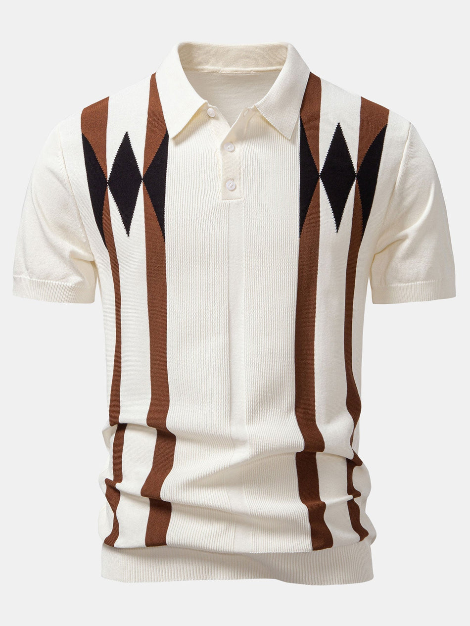 Stripe Geometric Jacquard Knitted Polo Shirt & Slim Fit Tapered Trousers