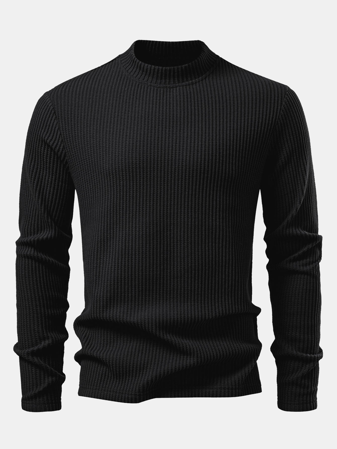 Long Sleeve Waffle Mock Neck T-Shirt & Drawstring Knitted Waffle
