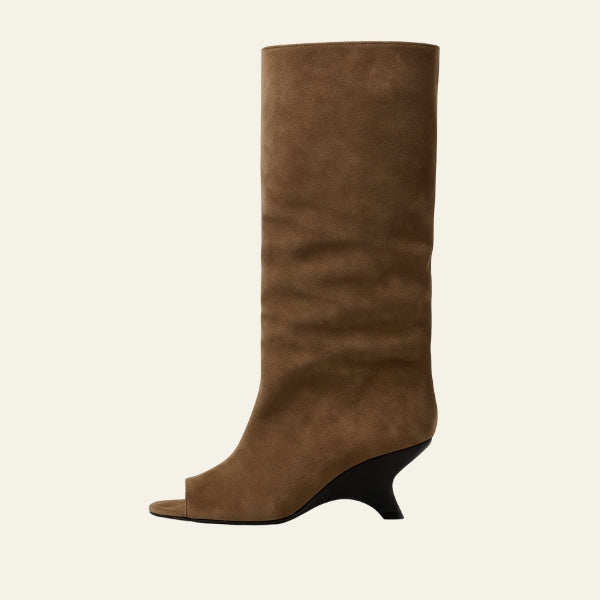 The Valencia Suede Peep-Toe Boot