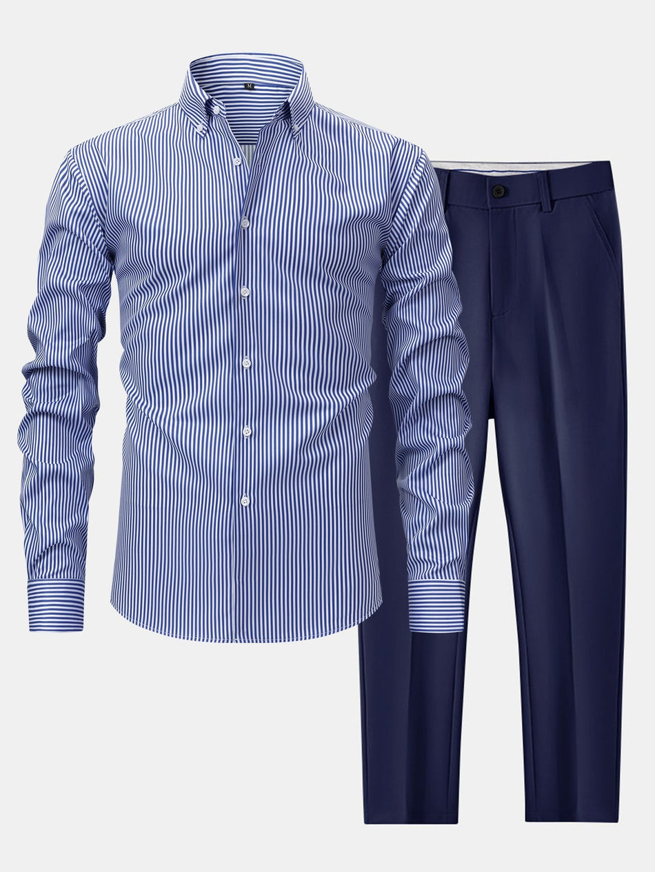 Long Sleeve Stripe Button Up Shirt & Slim Fit Tapered Trousers