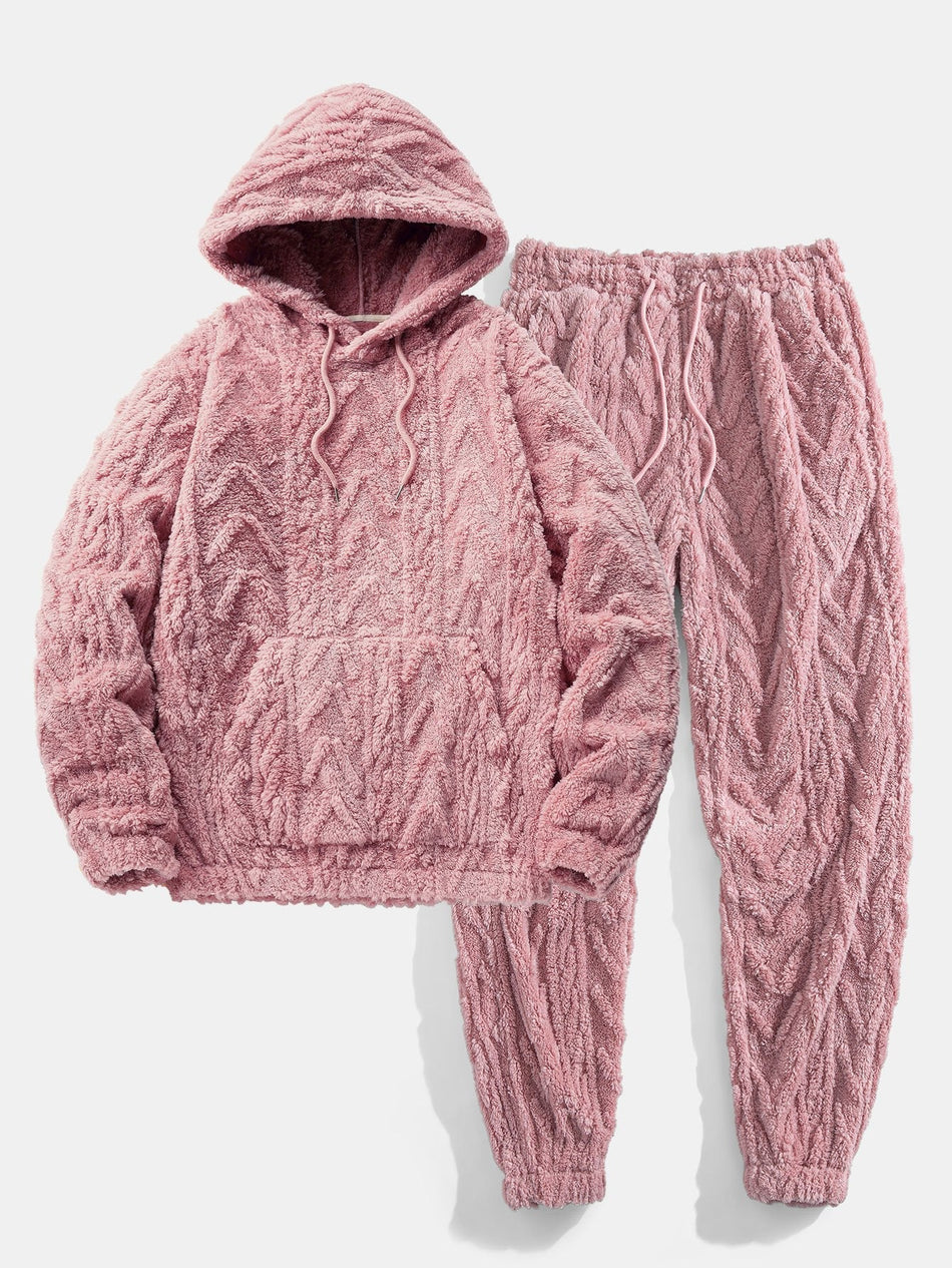 Geometric Jacquard Teddy Hoodie & Jogging Pants